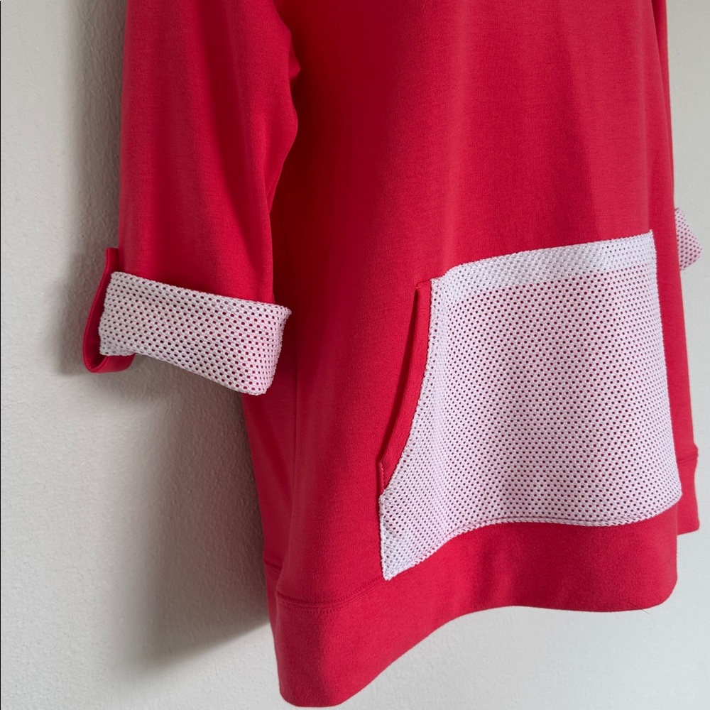 Coral Bay pink white mesh pouch pocket crop sleeve cotton top size small - Picture 8 of 15